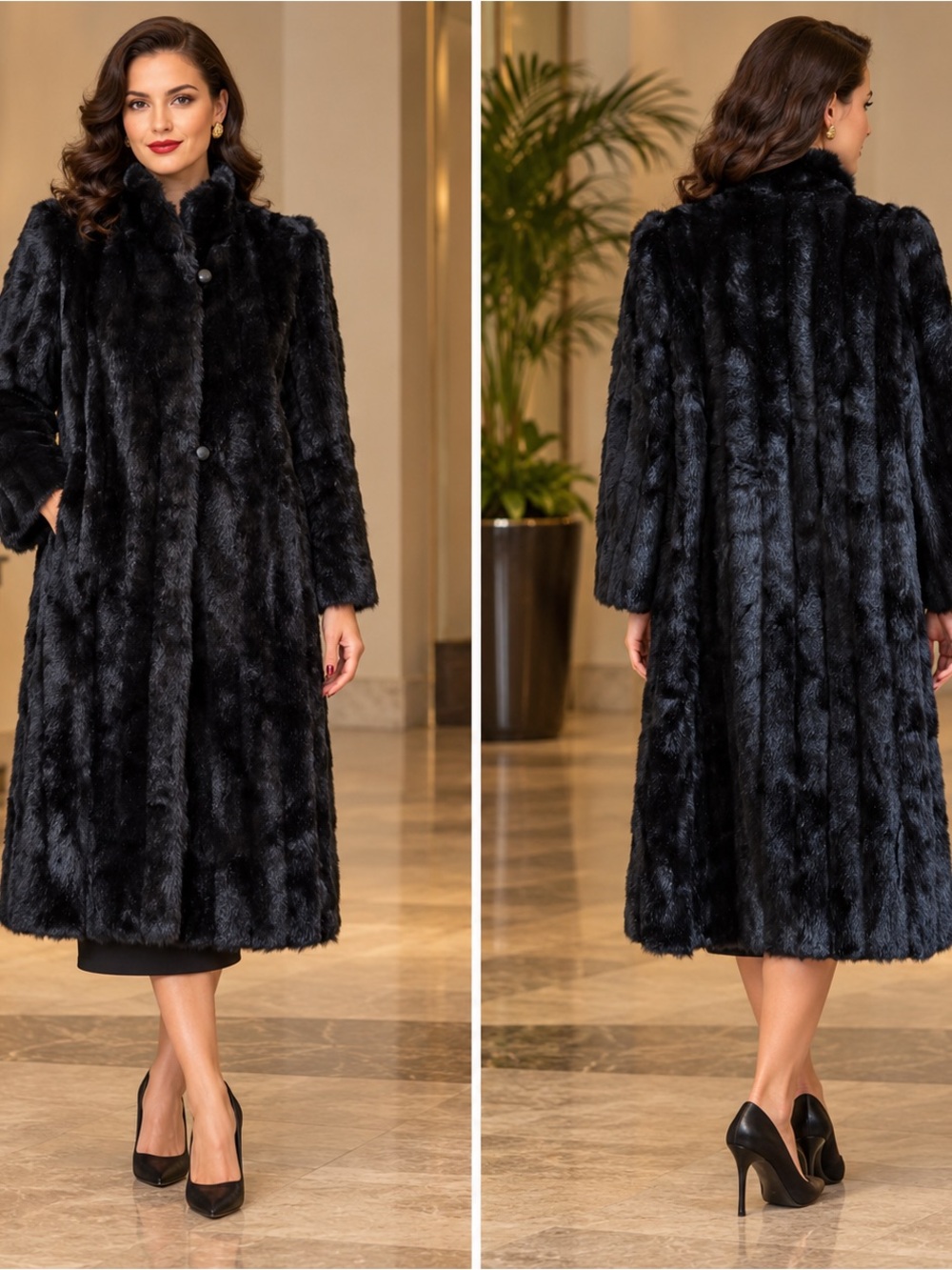 Vintage Sasson Black Faux Mink Coat USA S/M Heavy